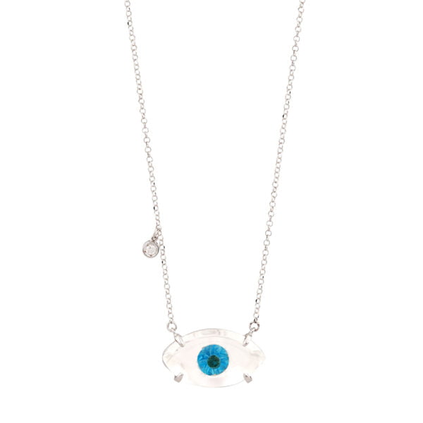 Colar de Olho Grego Quartzo Branco e Topázio Azul Ouro Branco