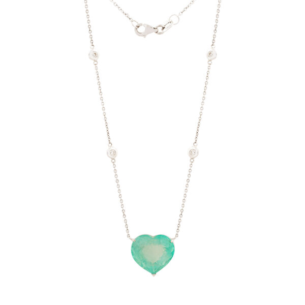 Colar de Coração Esmeralda Colombiana com Brilhante